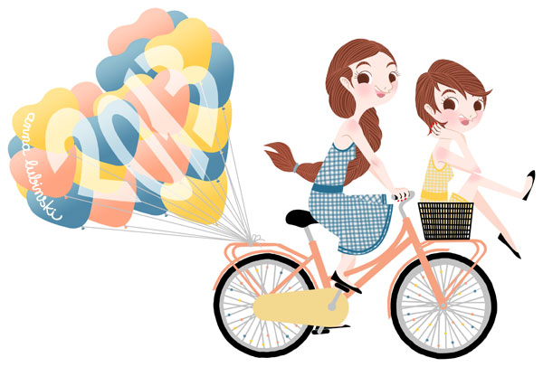 Anna Lubinski - Illustration vélo ballons imprimé vichy