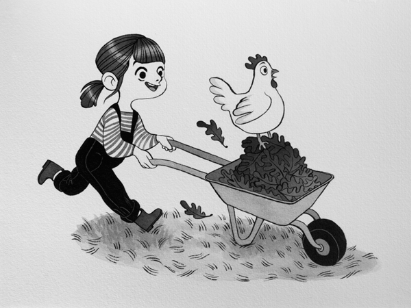 Anna Lubinski - Illustration - Inktober - Girl and chiken