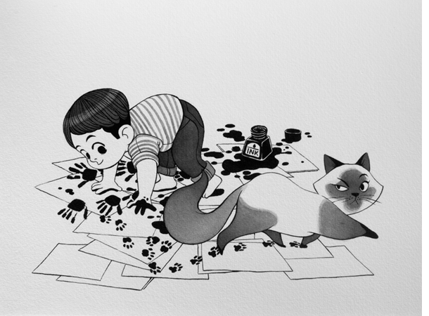 Anna Lubinski - Illustration - Inktober - Boy and cat