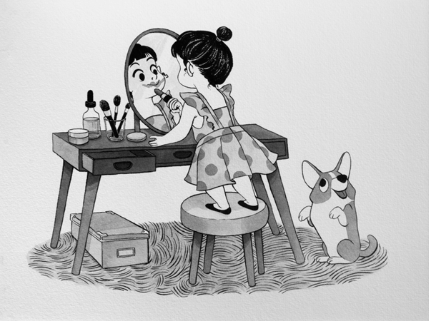 Anna Lubinski - Illustration - Inktober - Girl and corgi