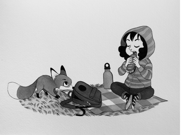 Anna Lubinski - Illustration - Inktober - Girl and fox