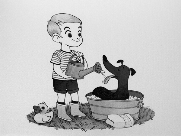 Anna Lubinski - Illustration - Inktober - Boy and greyhound