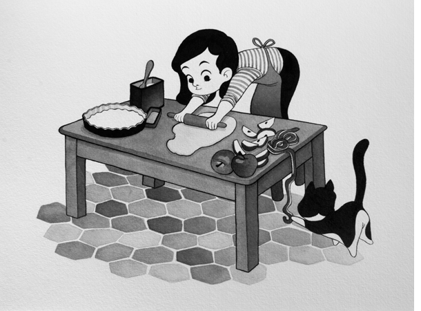 Anna Lubinski - Illustration - Inktober - Girl and cat