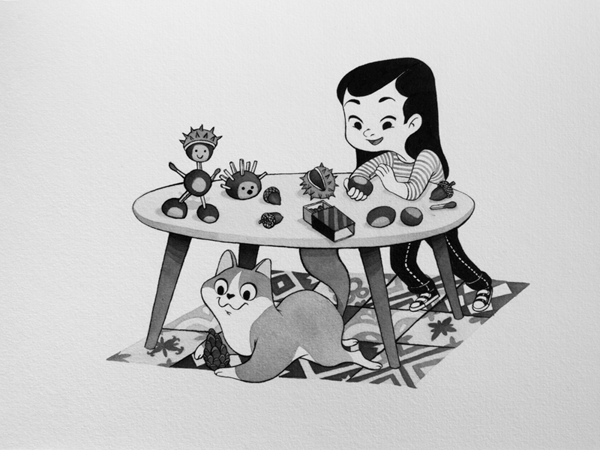 Anna Lubinski - Illustration - Inktober - Girl and cat