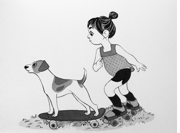 Anna Lubinski - Illustration - Inktober - Girl and Jack Russell dog