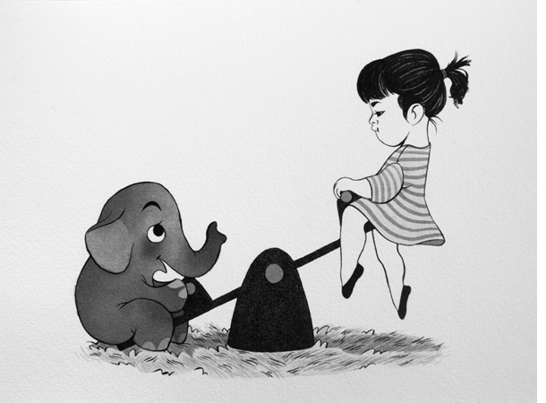 Anna Lubinski - Illustration - Inktober - Girl and elephant