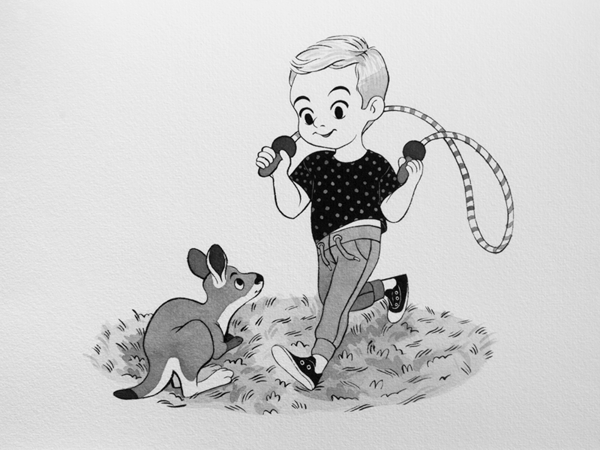Anna Lubinski - Illustration - Inktober - Boy and kangaroo